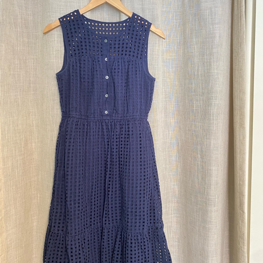 J. Crew Blue and White Pleated Midi Sundress